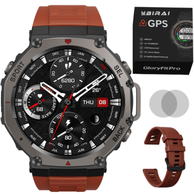 Smartwatch bărbați GloryFitPro BIRAI®, AMOLED 1.43", GPS, Apel Bluetooth, Caramiziu