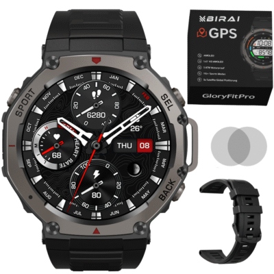 Smartwatch bărbați GloryFitPro BIRAI®, AMOLED 1.43", GPS, Apel Bluetooth, Negru