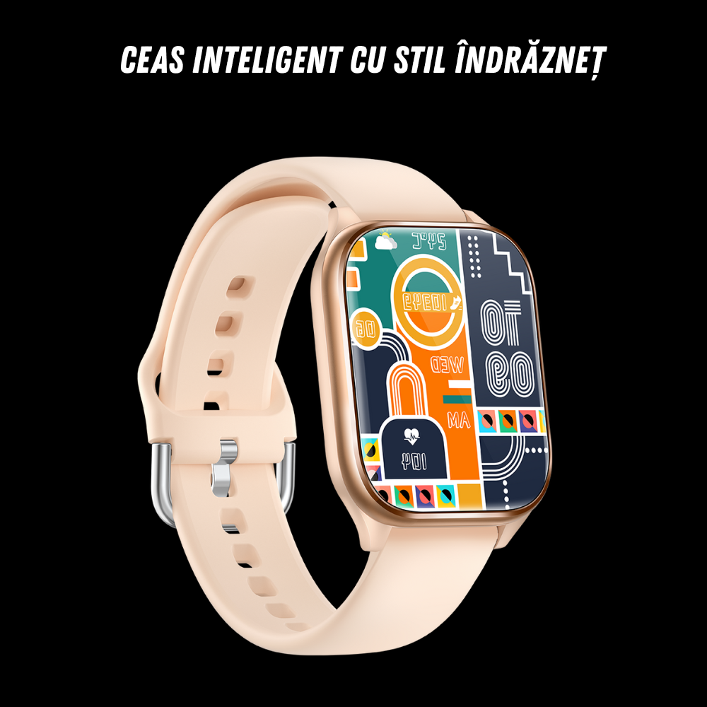 Smartwatch damă VortexIQ by BIRAI®, ecran 1.85" TFT, fitness & sport, apel Bluetooth, rezistent apă 3ATM, Android/iOS, curea silicon, Roz-Gold - imagine 3