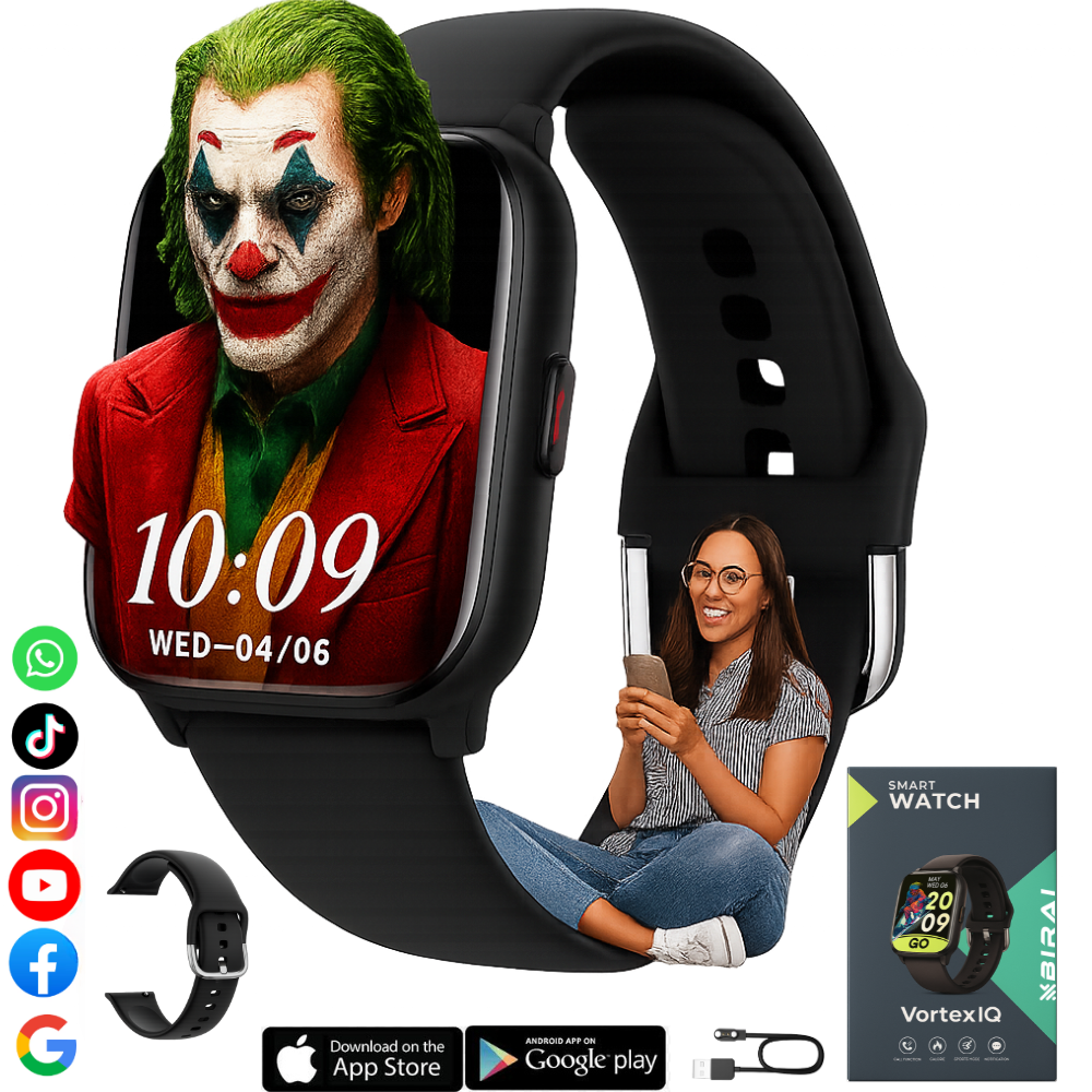 Smartwatch damă VortexIQ by BIRAI, ecran 1.85" TFT, fitness și apel Bluetooth, negru