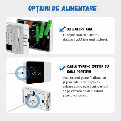 Termostat Inteligent BIRAI® EcoTherm WiFi, Programabil prin Tuya/Smart Life, Control Vocal Alexa & Google Home, Receiver Inclus, Negru - imagine 4