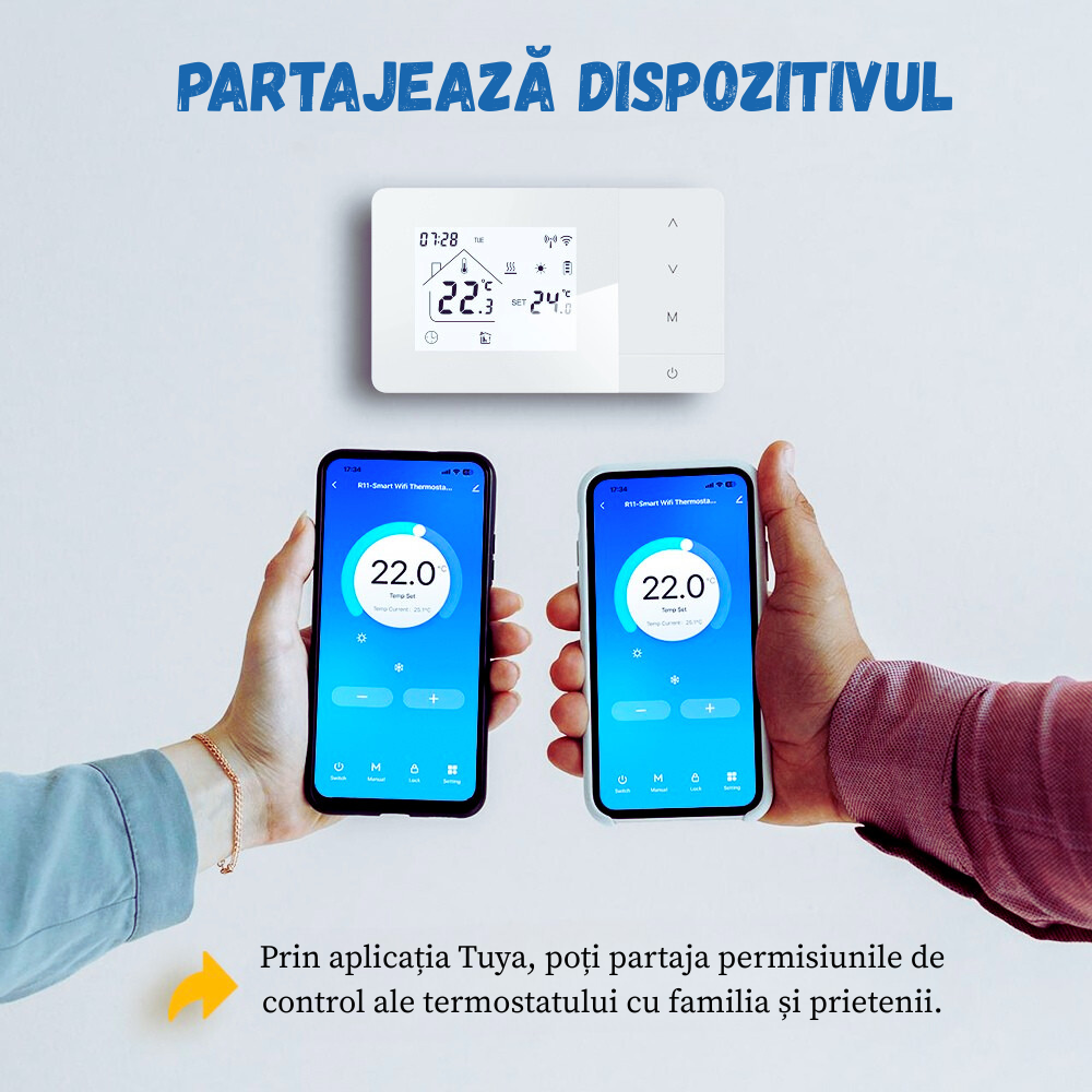 Termostat Inteligent BIRAI® EcoTherm WiFi, Programabil prin Tuya/Smart Life, Control Vocal Alexa & Google Home, Receiver Inclus, Alb - imagine 4