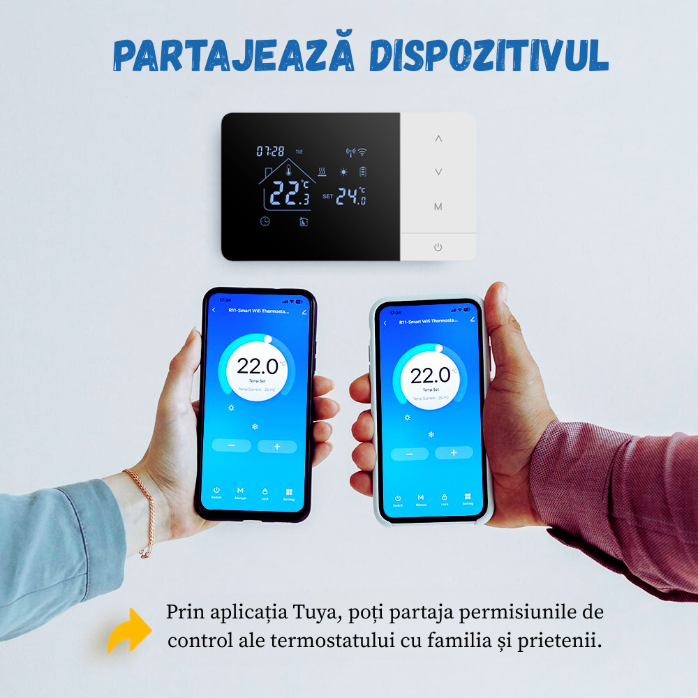 Termostat Inteligent BIRAI® EcoTherm WiFi, Programabil prin Tuya/Smart Life, Control Vocal Alexa & Google Home, Receiver Inclus, Negru - imagine 5