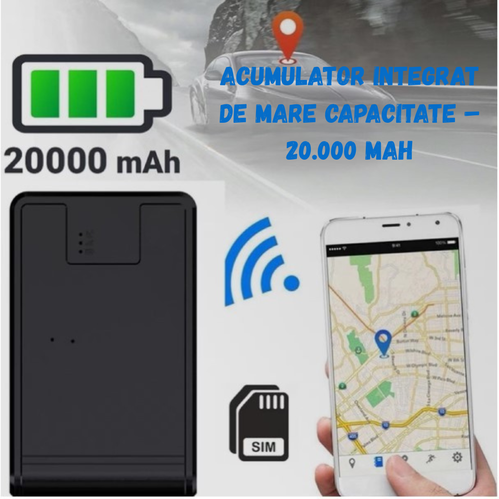 GPS Tracker Auto BIRAI Q12 4G LTE cu aplicație mobilă pentru localizare în timp real și baterie 20000 mAh