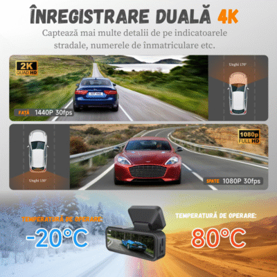 camera auto BIRAI RoadPro A215 inregistrare dubla 4K fata spate