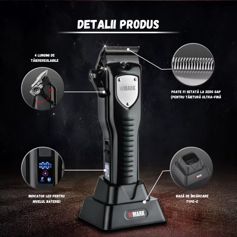 Aparat de tuns electric BIRAI Micro V2 Pro cu accesorii complete pentru barba și corp