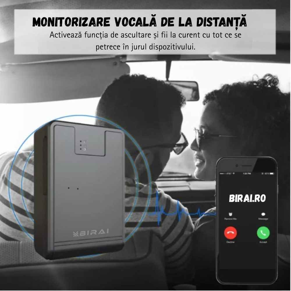 GPS Tracker Auto BIRAI Q12 4G LTE cu aplicație mobilă pentru localizare în timp real și baterie 20000 mAh