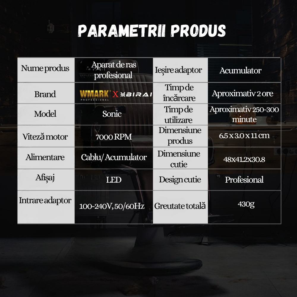 Aparat de tuns electric BIRAI Micro V2 Pro cu accesorii complete pentru barba și corp