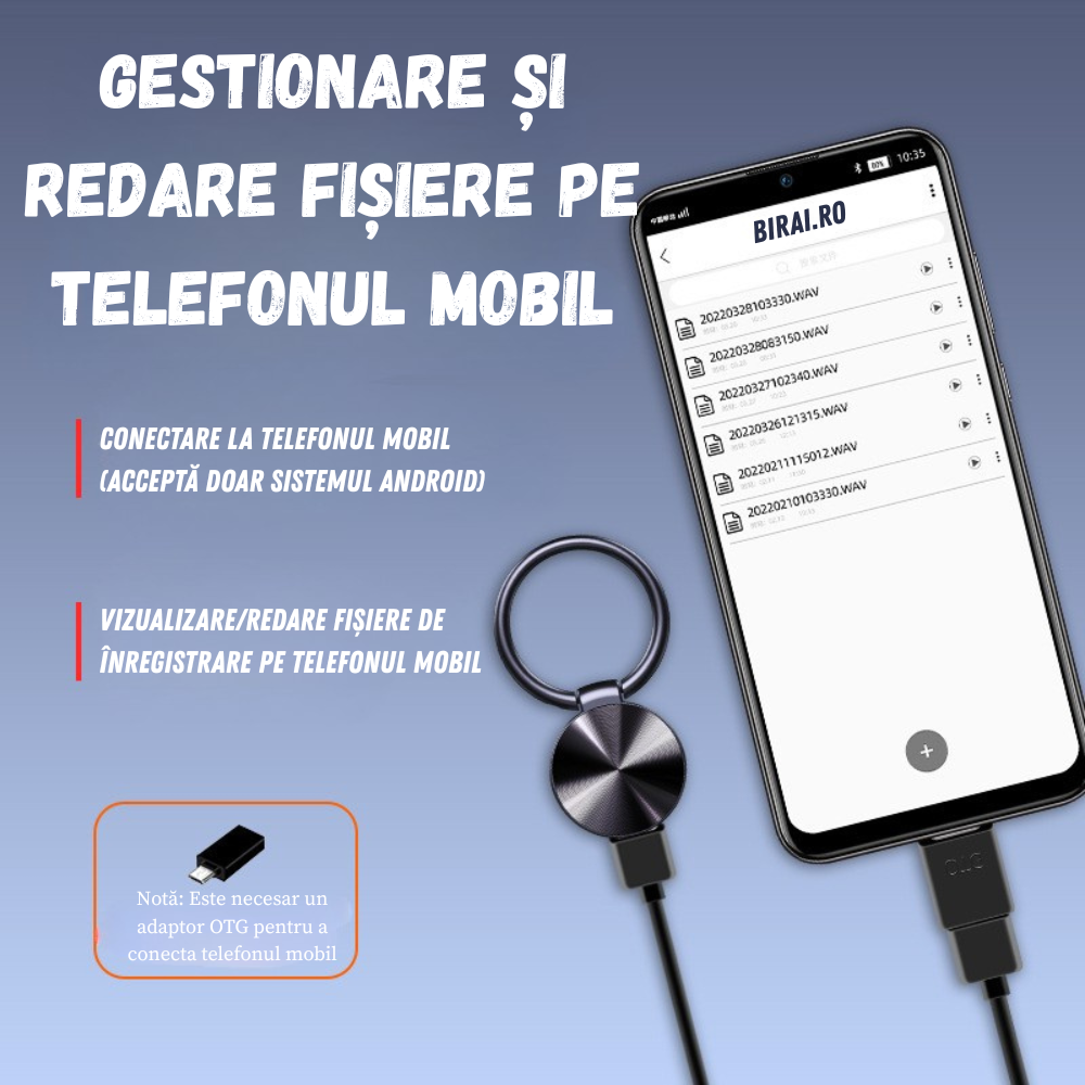 Reportofon Spion BIRAI BR30 cu Activare Vocala si Design Tip Breloc