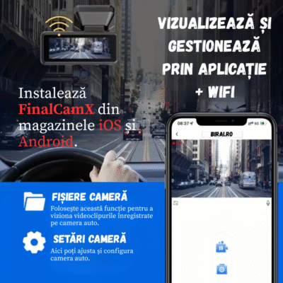 Camera Auto BIRAI® RoadPro A215 4K WiFi, 170°, Dual, Night Vision, G-Sensor - imagine 2