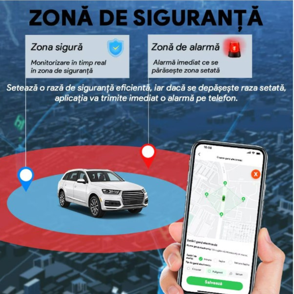GPS Tracker Auto BIRAI Q12 4G LTE cu aplicație mobilă pentru localizare în timp real și baterie 20000 mAh