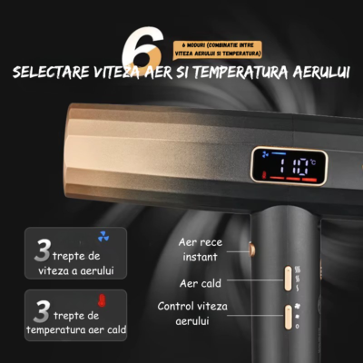 Uscător de păr profesional BIRAI Aerix Pro cu 3 trepte de viteză și 3 trepte de temperatură