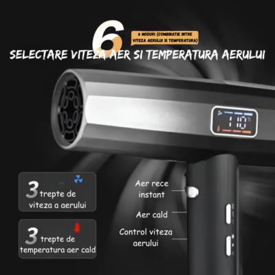 Uscător de păr profesional BIRAI Aerix Pro cu 3 trepte de viteză și 3 trepte de temperatură