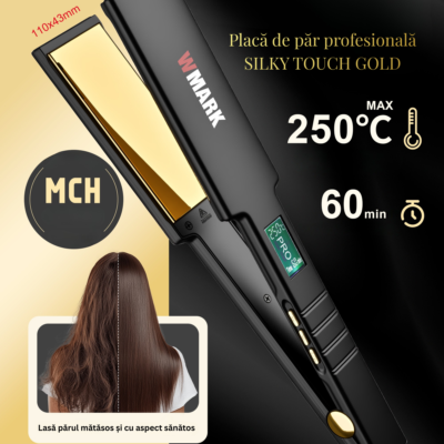 Placă de Îndreptat Părul BIRAI Silky Touch Gold – Nano-Titan, 80–250°C, LCD - imagine 2