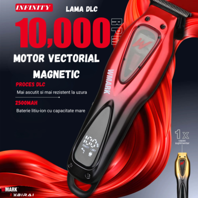 Masina De Tuns Profesionala BIRAI Infinity, 10.000 RPM, Motor Vectorial Magnetic, Acumulator, LED, Lame Titan - imagine 5