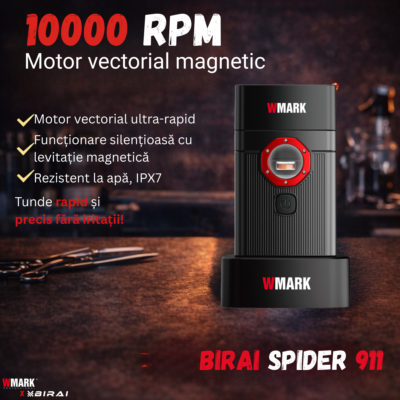 Shaver electric profesional BIRAI Spider 911 cu motor MagLev 10000 RPM pentru barbierit precis
