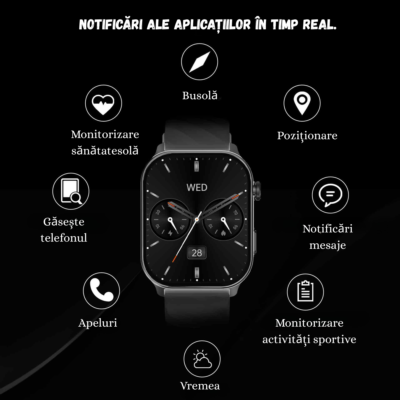 Smartwatch BIRAI Active VLC211, 2.01”, GPS, Apel Bluetooth, Negru - imagine 2