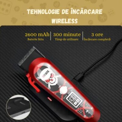 Masina De Tuns Profesionala BIRAI Elite, 7000 RPM, Acumulator, Afisaj LED, Lame Titan, Waterproof, Rosu - imagine 3