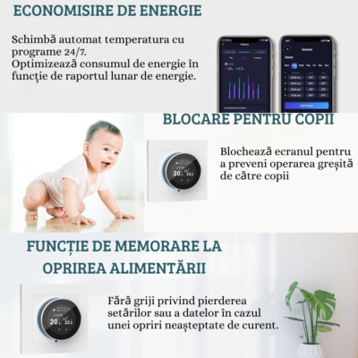 Termostat Smart Wireless BIRAI® Smart Knob Pro, WiFi, Tuya, Alexa, Google Home, Receiver Inclus, Alb - imagine 4