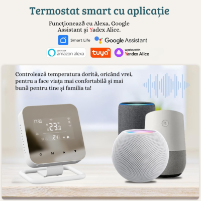 Termostat Smart WiFi BIRAI® MirrorTherm, Wireless, Control prin Telefon, Tuya, Alexa, Google Home, Receiver Inclus, Negru - imagine 5