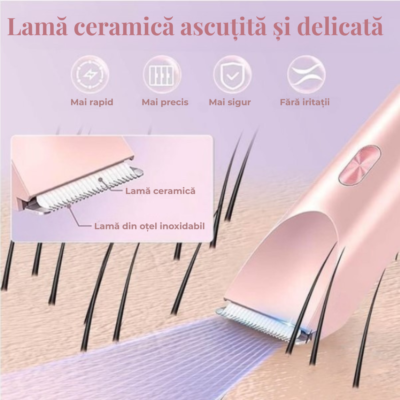 Aparat de Ras Electric 2 in 1 BIRAI LadyTrim Pro, Masina de Ras pentru Femei, Picioare, Fata si Axila, Umed si Uscat, Roz - imagine 4
