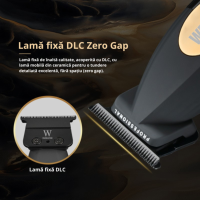Trimmer Profesional BIRAI Golden Mirage, 9000 RPM, Lame Titan, LED, USB, Negru-Gold - imagine 2