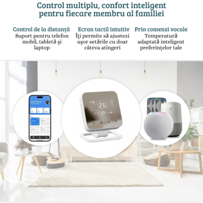 Termostat Smart WiFi BIRAI® MirrorTherm, Wireless, Control prin Telefon, Tuya, Alexa, Google Home, Receiver Inclus, Negru - imagine 2