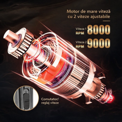 Trimmer Profesional BIRAI Golden Mirage, 9000 RPM, Lame Titan, LED, USB, Negru-Gold - imagine 3
