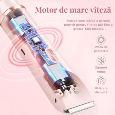 Aparat de Ras Electric 2 in 1 BIRAI LadyTrim Pro, Masina de Ras pentru Femei, Picioare, Fata si Axila, Umed si Uscat, Roz - imagine 2