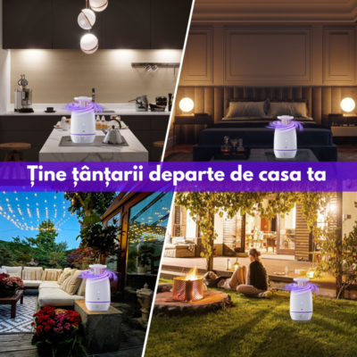 Aparat anti tantari Birai Bug Zapper 360 cu lampa UV si ventilator, USB-C, interior exterior