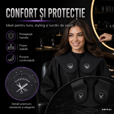 Guler Profesional BIRAI din Silicon pentru Tuns și Vopsit, Impermeabil, Negru, 56 × 41 cm - imagine 5
