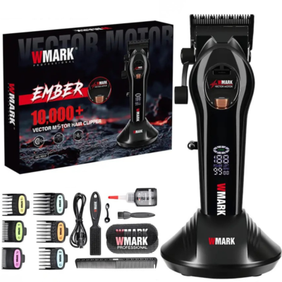 Masina de Tuns Profesionala BIRAI® Ember WMARK, Motor Vectorial 10.000 RPM, Autonomie 240 Min, Ecran LED, Baza Incarcare, Negru
