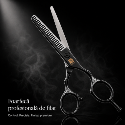 Set Profesional Foarfece BIRAI® Titan, Foarfeca de Tuns si Filat, Otel Japonez 440C, 60-63 HRC, Ergonomic, Negru - imagine 4