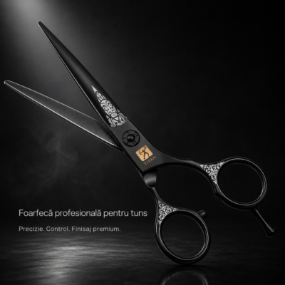 Set Profesional Foarfece BIRAI® Titan, Foarfeca de Tuns si Filat, Otel Japonez 440C, 60-63 HRC, Ergonomic, Negru - imagine 5