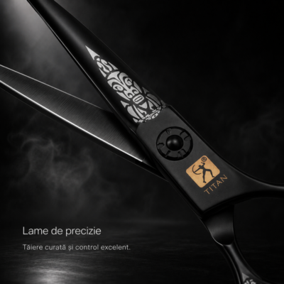 Foarfeca Profesionala de Tuns BIRAI® Titan, Otel Japonez 440C, 60-63 HRC, Ergonomica, Negru - imagine 4