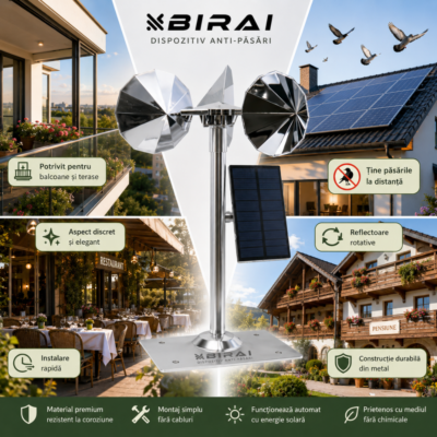 Aparat Anti-Porumbei BIRAI® SkyGuard, Dispozitiv Solar Anti-Pasari 360°, Reflectoare Rotative, pentru Acoperis, Curte si Gradina - imagine 4