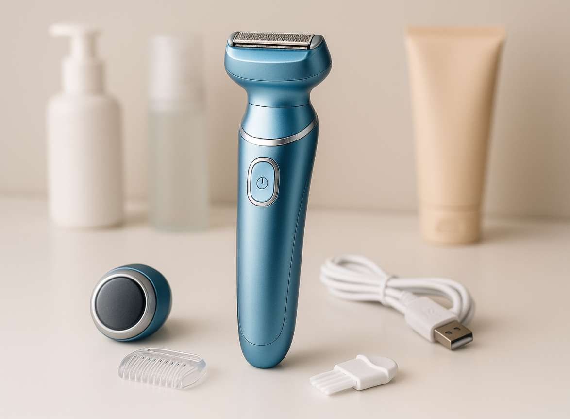Aparat de Ras Electric 2 in 1 BIRAI LadyTrim Pro, Masina de Ras pentru Femei, Picioare, Fata si Axila, Umed si Uscat, Albastru – Epilator Femei: 5 Greseli Care Iti Irit Pielea
